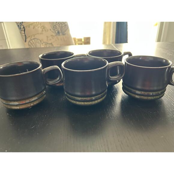 Vintage Denby Kismet Black Stoneware 5 coffee mugs, 2 bowls  1970 England - Picture 6 of 9